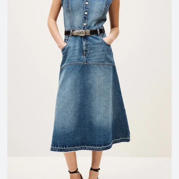 Denim Midi Dress - Blue Sleeveless Jean Dress - Picture 2 of 7